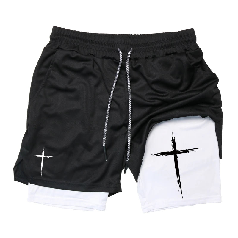 Cross Print 2 in 1 Performance Shorts for Men