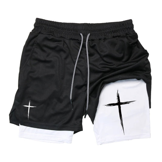 Cross Print 2 in 1 Performance Shorts for Men