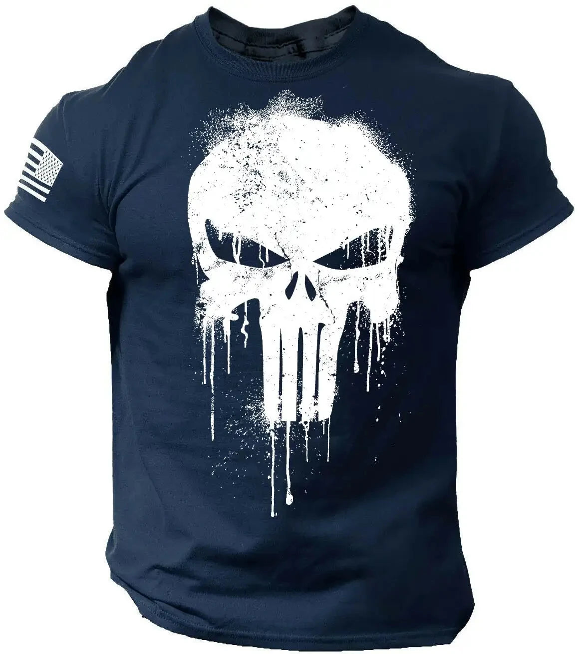 Men's Skull T shirt with American Flag Sleeve