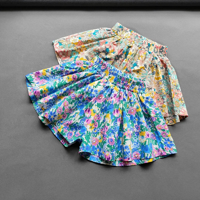 Girl's Floral Wide-Leg Pleated