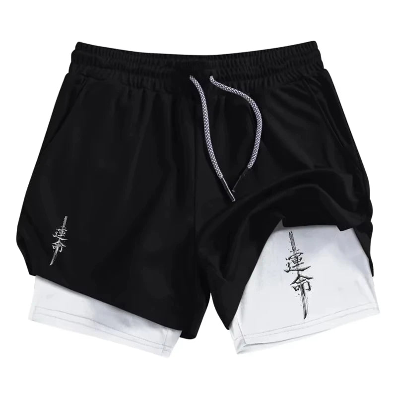 Samurai Sword Print 2 in 1 Performance Shorts for Men
