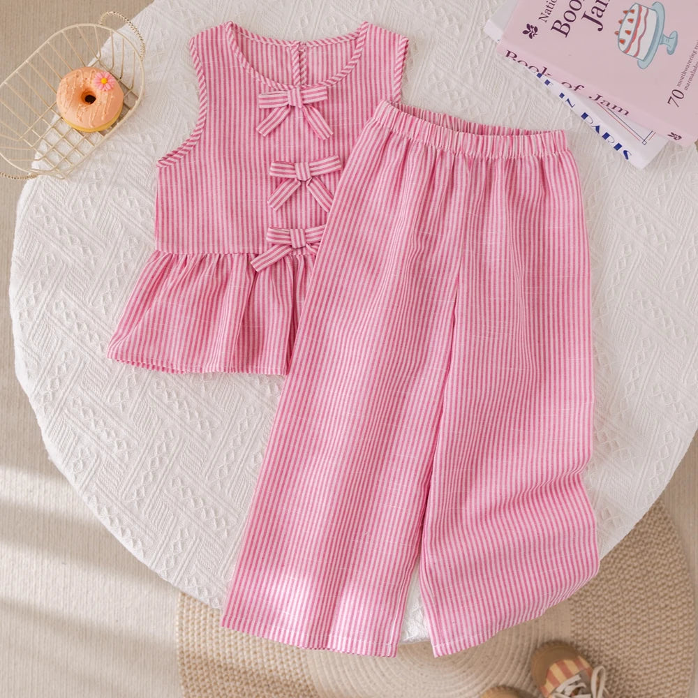 Girls' Pinstripe Pink Suite, 2 Piece Set