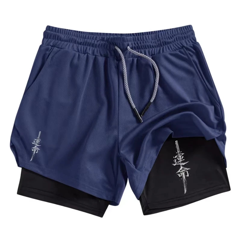 Samurai Sword Print 2 in 1 Performance Shorts for Men