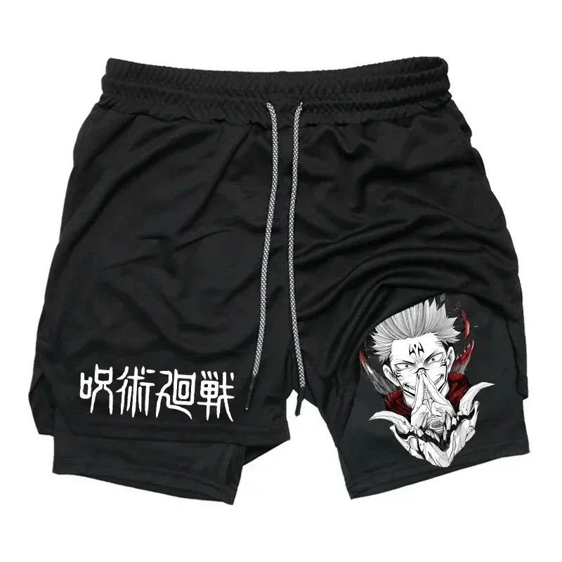 Men's Sports Shorts Jujutsu Kaisen Anime Graphic 2 in 1 Compression Shorts Quick Dry