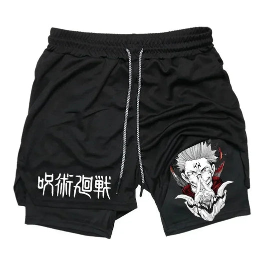 Men's Sports Shorts Jujutsu Kaisen Anime Graphic 2 in 1 Compression Shorts Quick Dry