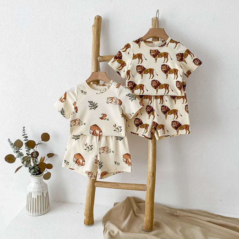 2pcs Unisex Short Sleeve Pajamas & Cozy Loungewear