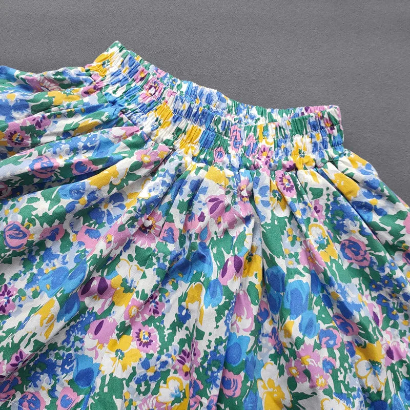 Girl's Floral Wide-Leg Pleated