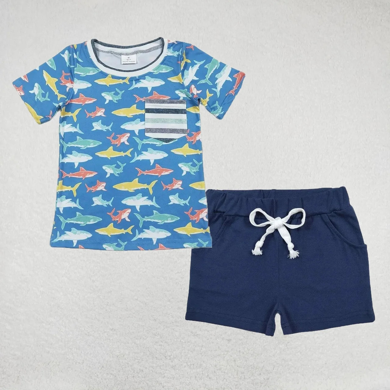 Wholesale Toddler Baby Boy Outfit Children Short Sleeves Black Shirt T-shirt Pockets Shorts Bottom Infant Set Baseball Clothes