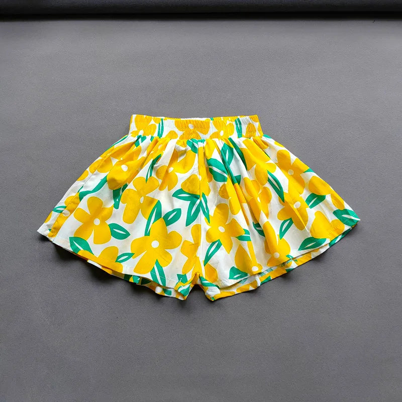Girl's Floral Wide-Leg Pleated