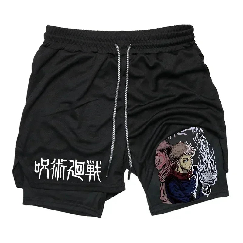 Men's Sports Shorts Jujutsu Kaisen Anime Graphic 2 in 1 Compression Shorts Quick Dry