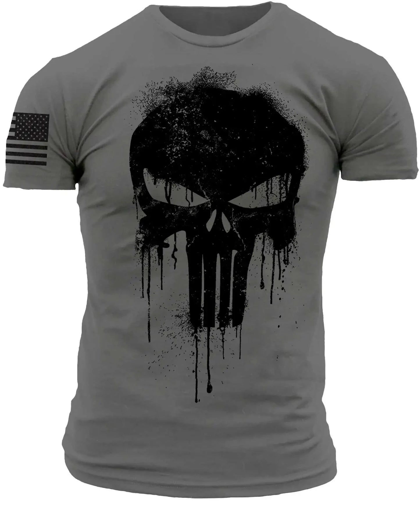 Men's Skull T shirt with American Flag Sleeve