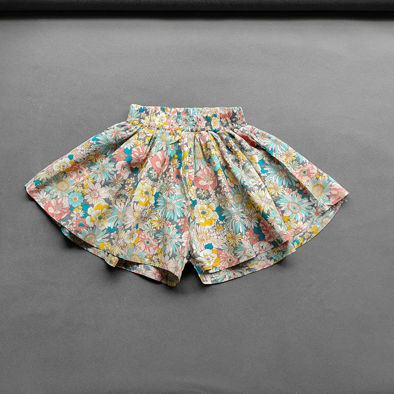 Girl's Floral Wide-Leg Pleated