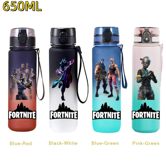 Fortnite650ML Sports Water Bottle Portable Leak Proof Colorful Plastic Drinking Cup for Outdoor Travel Camping Sports Fitness