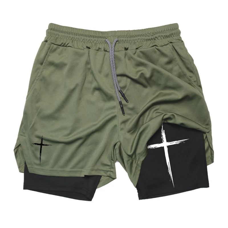 Cross Print 2 in 1 Performance Shorts for Men