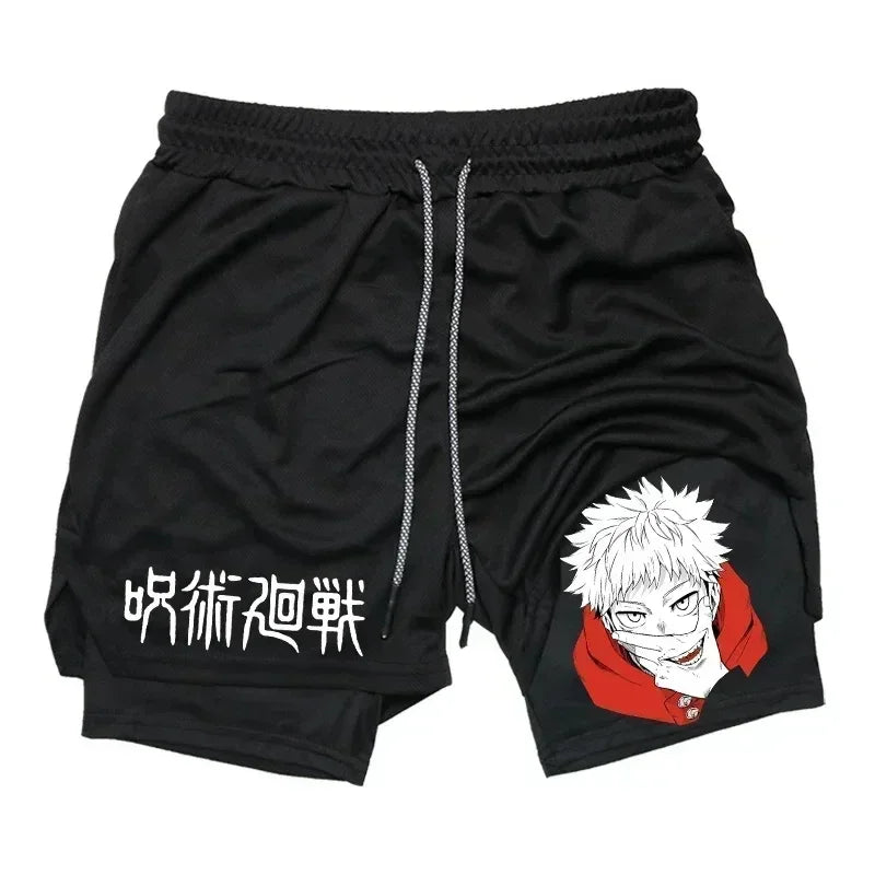 Men's Sports Shorts Jujutsu Kaisen Anime Graphic 2 in 1 Compression Shorts Quick Dry