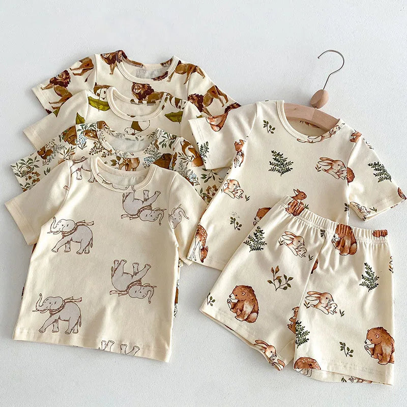2pcs Unisex Short Sleeve Pajamas & Cozy Loungewear