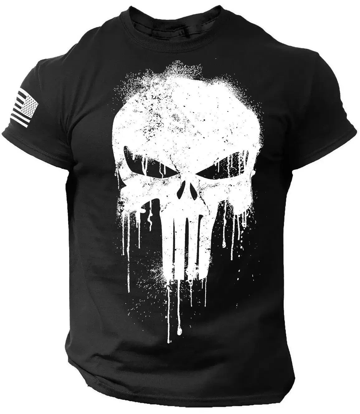 Men's Skull T shirt with American Flag Sleeve