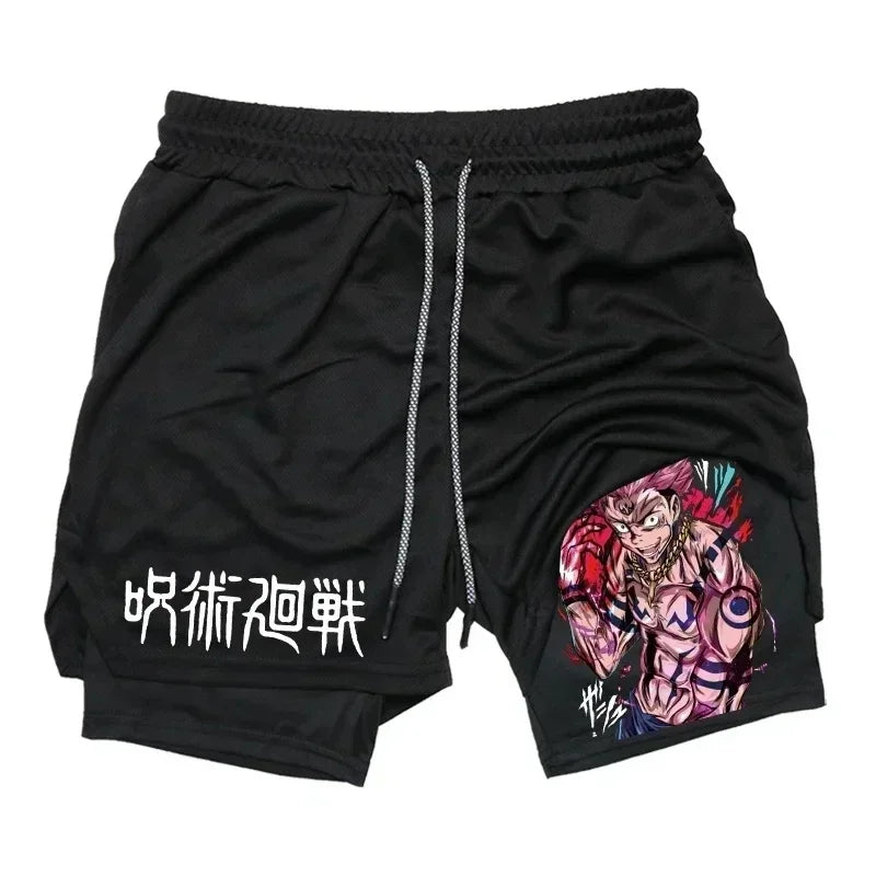 Men's Sports Shorts Jujutsu Kaisen Anime Graphic 2 in 1 Compression Shorts Quick Dry