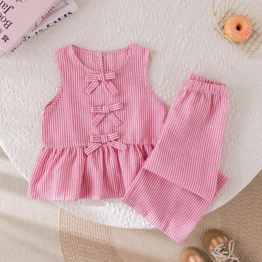 Girls' Pinstripe Pink Suite, 2 Piece Set