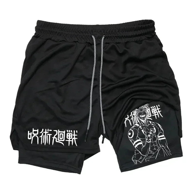 Men's Sports Shorts Jujutsu Kaisen Anime Graphic 2 in 1 Compression Shorts Quick Dry