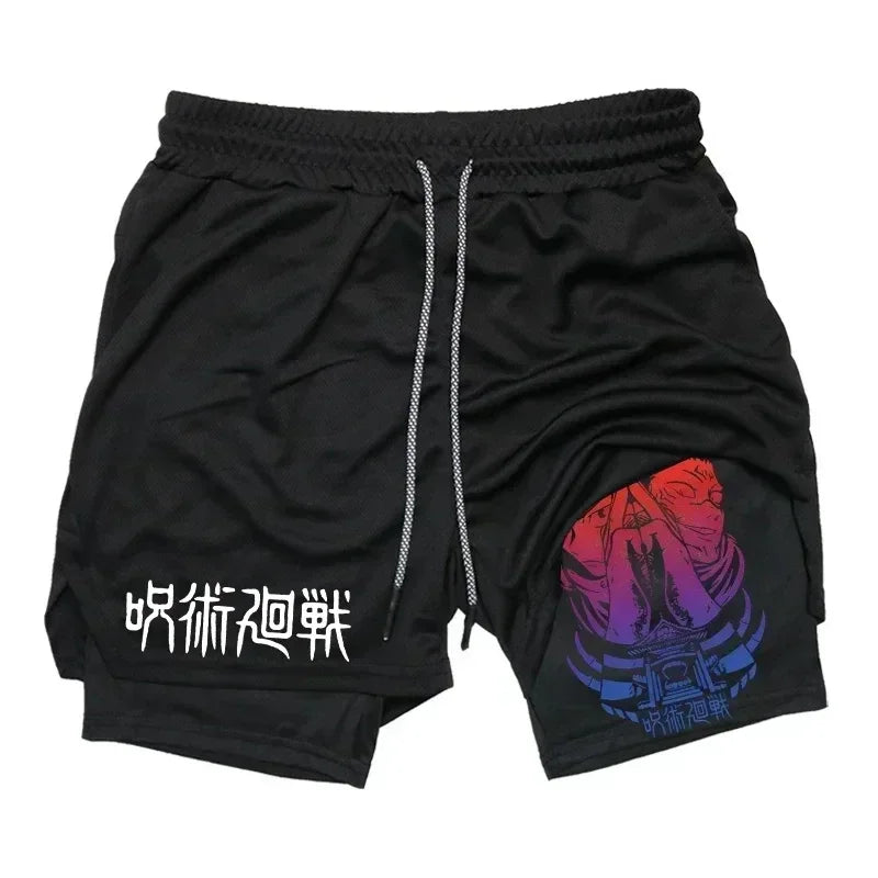 Men's Sports Shorts Jujutsu Kaisen Anime Graphic 2 in 1 Compression Shorts Quick Dry