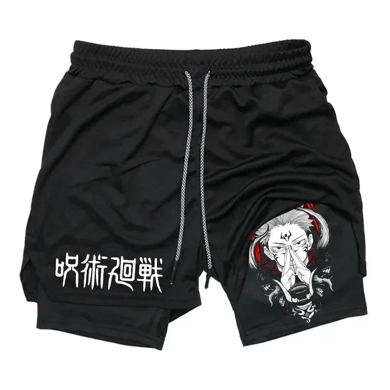 Men's Sports Shorts Jujutsu Kaisen Anime Graphic 2 in 1 Compression Shorts Quick Dry