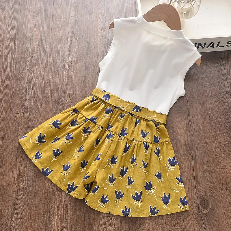 Girl's 2Pcs Fashion Pleated Short Set