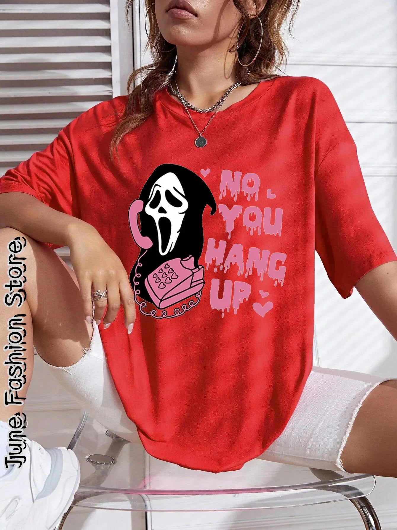 Women's Oversized Ghost T-Shirt "No You Hang Up"