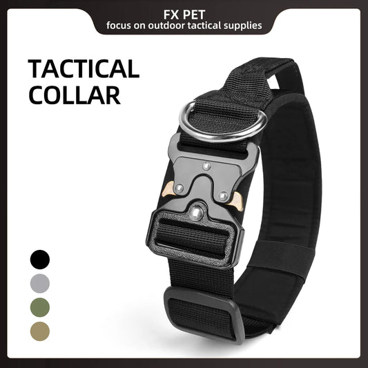 Tactical Dog Collar Rugged Zinc Alloy Buckle Outdoor Walks Dogs Collars Soft Lining Collar for Medium Big Dogs Pet Accessories