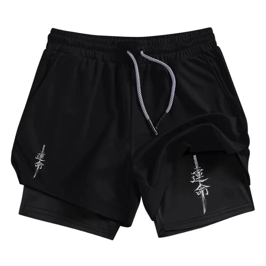 Samurai Sword Print 2 in 1 Performance Shorts for Men
