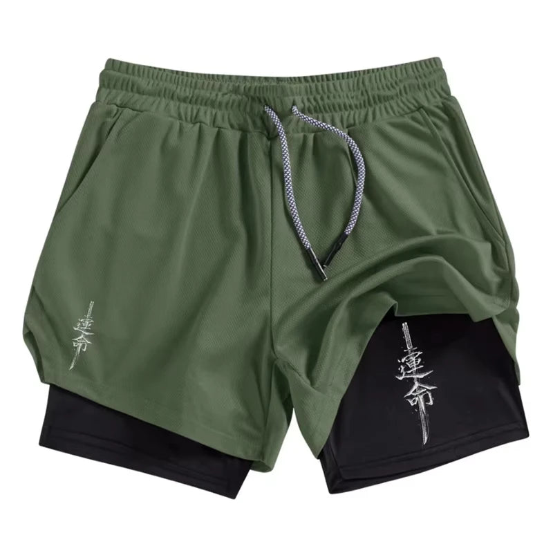 Samurai Sword Print 2 in 1 Performance Shorts for Men