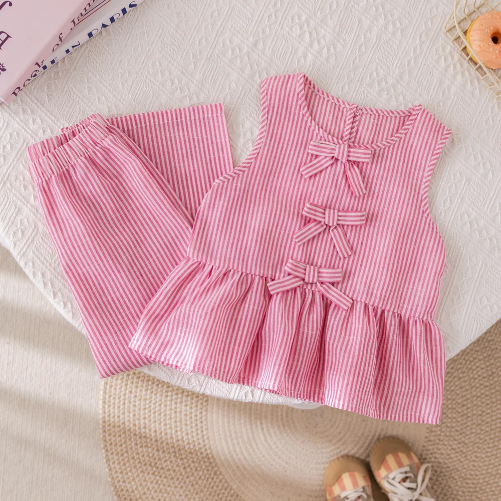 Girls' Pinstripe Pink Suite, 2 Piece Set