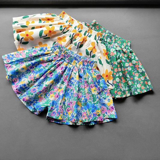 Girl's Floral Wide-Leg Pleated
