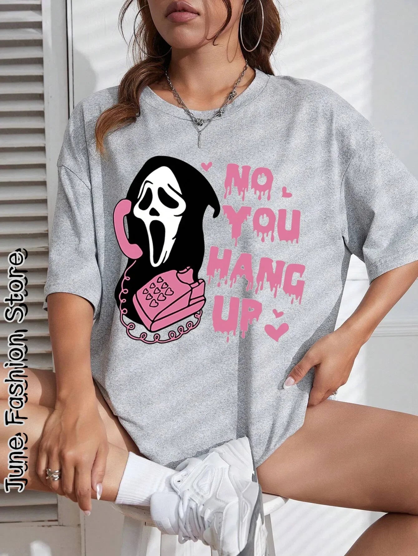 Women's Oversized Ghost T-Shirt "No You Hang Up"