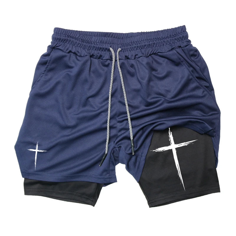 Cross Print 2 in 1 Performance Shorts for Men
