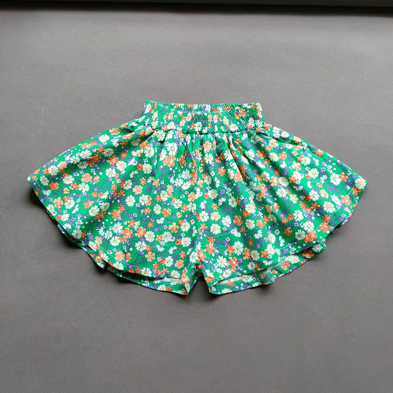 Girl's Floral Wide-Leg Pleated