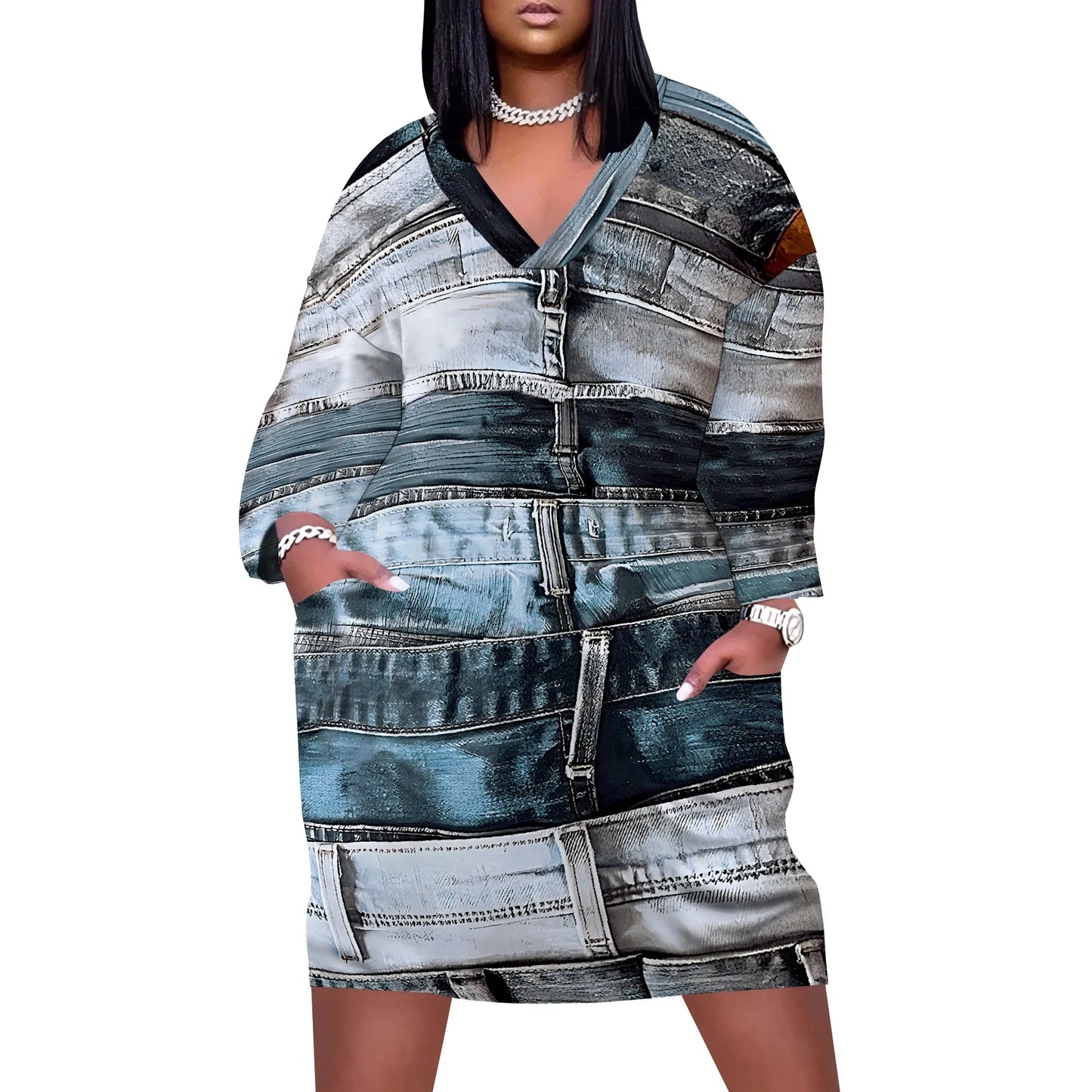 Plus Size Women's Casual shirt Dresses 3/4 Sleeves