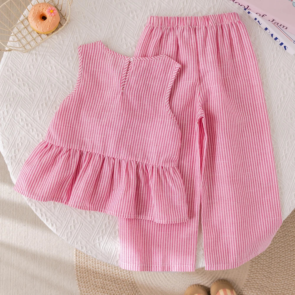 Girls' Pinstripe Pink Suite, 2 Piece Set